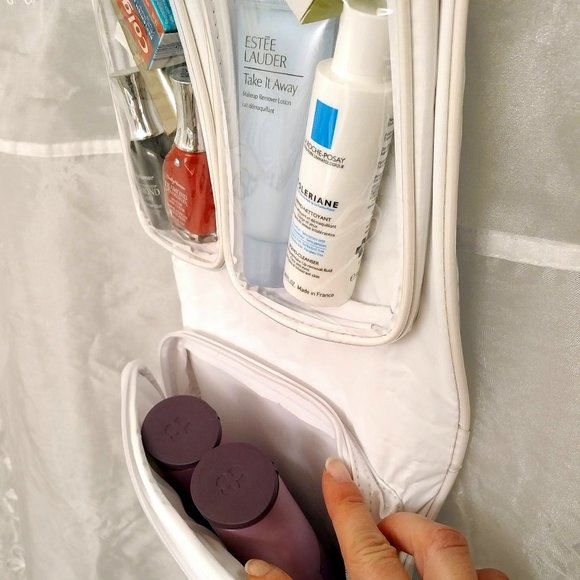 NWOT Estee Lauder Vinyl Travel Case, Blue & White Stripes - Picture 7 of 9